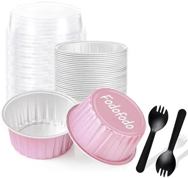 Main image of 25PCS Round Mini Loaf Pans with Lids,Mini Cake Pans with Lids,Disposable Ramekins Baking Cups Muffin Tins Cupcake Cups for Birthday Party Wedding,5oz (Pink)