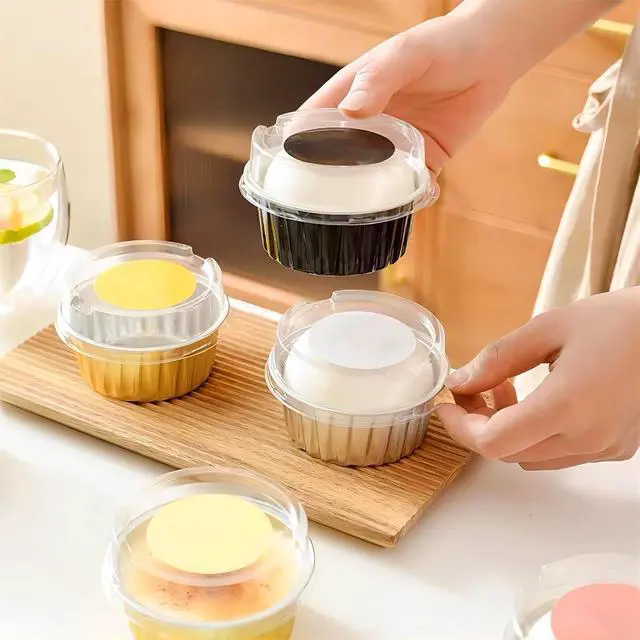 Alt view image 4 of 7 - 25PCS Round Mini Loaf Pans with Lids,Mini Cake Pans with Lids,Disposable Ramekins Baking Cups Muffin Tins Cupcake Cups for Birthday Party Wedding,5oz (Pink)