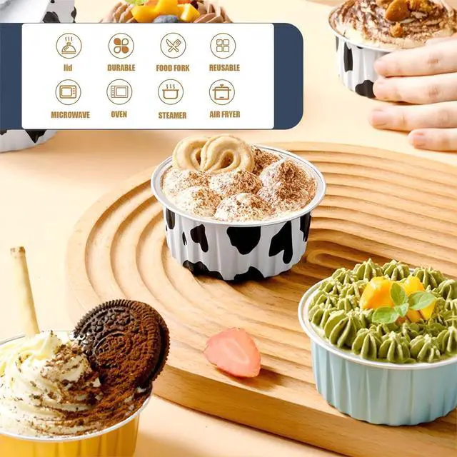 Alt view image 5 of 7 - 25PCS Round Mini Loaf Pans with Lids,Mini Cake Pans with Lids,Disposable Ramekins Baking Cups Muffin Tins Cupcake Cups for Birthday Party Wedding,5oz (Pink)