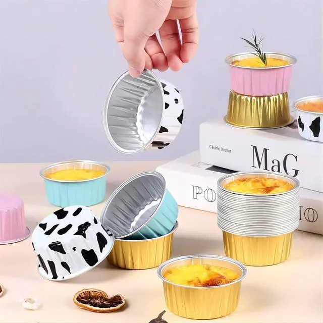 Alt view image 6 of 7 - 25PCS Round Mini Loaf Pans with Lids,Mini Cake Pans with Lids,Disposable Ramekins Baking Cups Muffin Tins Cupcake Cups for Birthday Party Wedding,5oz (Pink)