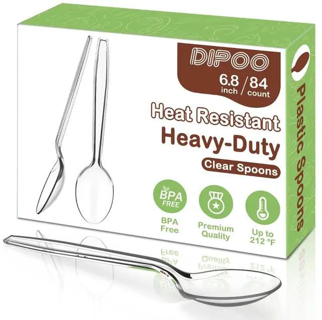 Main image of 6.8" Clear Plastic Spoons Heavy Duty with Heat Resistant & BPA Free, Solid and Durable Plastic Cutlery, Premium Disposable Spoons for Party Supply(84 Count)
