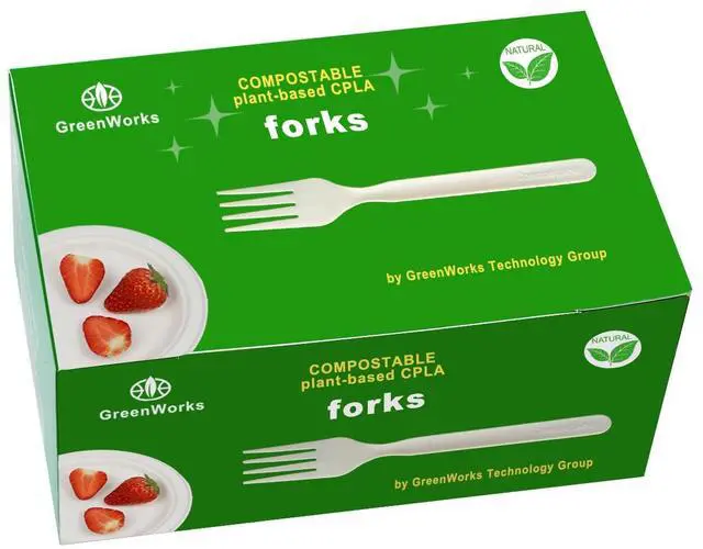 Main image of Heavy-duty Compostable Forks, BPI Certified 100 Count Large Disposable Cutlery Utensils Silverware Flatware Fork