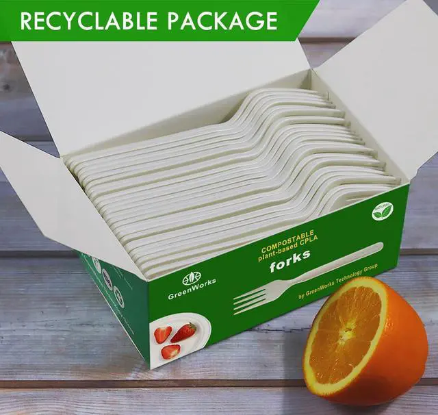 Alt view image 5 of 7 - Heavy-duty Compostable Forks, BPI Certified 100 Count Large Disposable Cutlery Utensils Silverware Flatware Fork