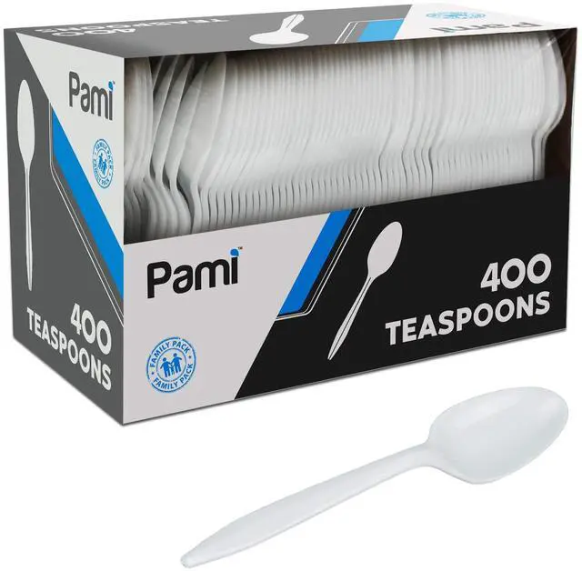 Main image of 400-Pack Medium Weight Disposable Plastic Teaspoons, Bulk Utensils for Parties, Weddings, Catering, Plastic Forks in Bulk Available (Teaspoons White)