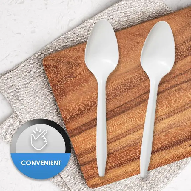 Alt view image 3 of 6 - 400-Pack Medium Weight Disposable Plastic Teaspoons, Bulk Utensils for Parties, Weddings, Catering, Plastic Forks in Bulk Available (Teaspoons White)