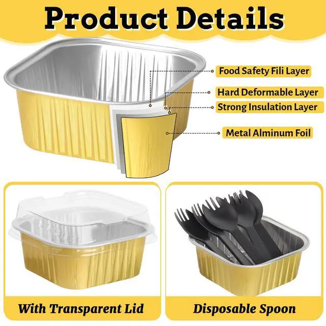 Alt view image 3 of 7 - 35 Pack 5 OZ Square Mini Baking Pans with Lids, 3.5x3.5 Inch Mini Cake Tins, Aluminum Foil Baking Cups Disposable Cake Containers for Party, Wedding, Birthdays, Gold