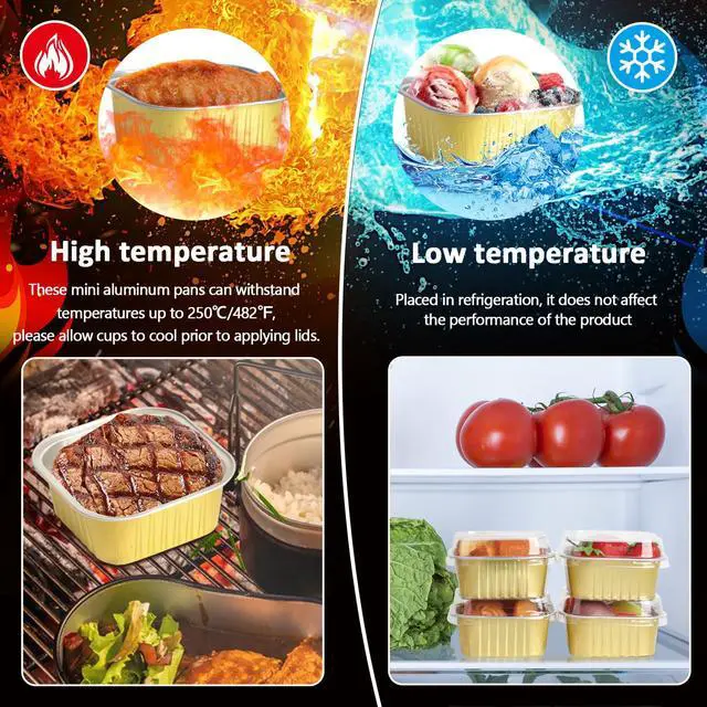 Alt view image 5 of 7 - 35 Pack 5 OZ Square Mini Baking Pans with Lids, 3.5x3.5 Inch Mini Cake Tins, Aluminum Foil Baking Cups Disposable Cake Containers for Party, Wedding, Birthdays, Gold