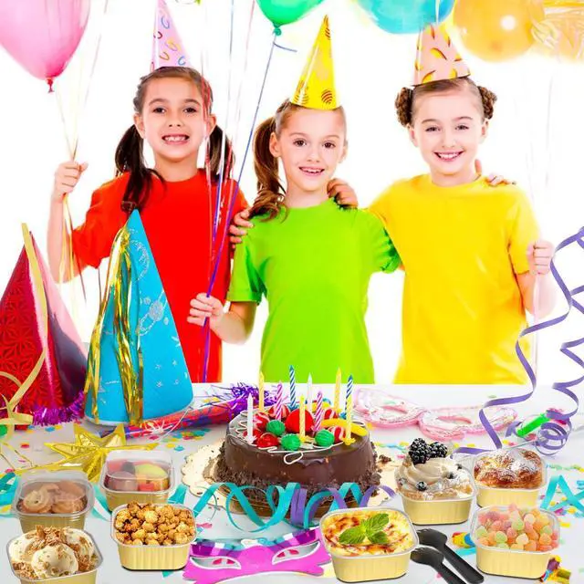 Alt view image 6 of 7 - 35 Pack 5 OZ Square Mini Baking Pans with Lids, 3.5x3.5 Inch Mini Cake Tins, Aluminum Foil Baking Cups Disposable Cake Containers for Party, Wedding, Birthdays, Gold