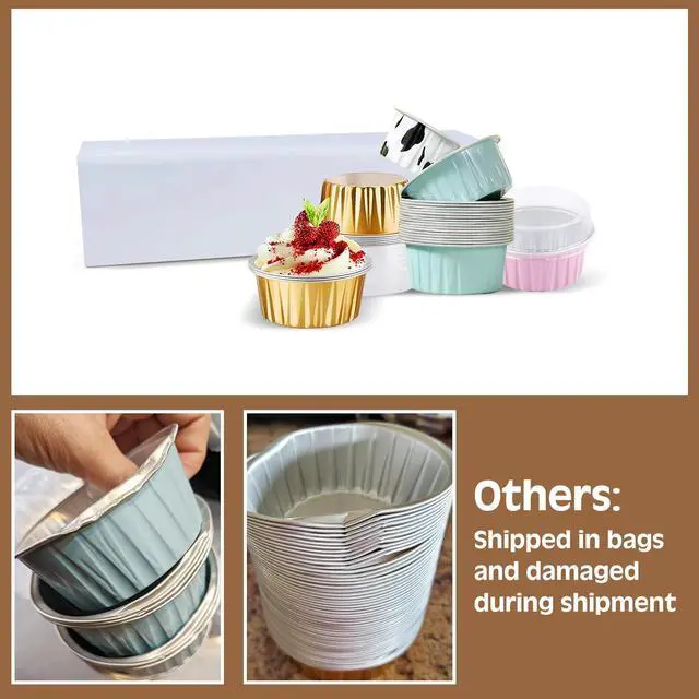 Alt view image 5 of 7 - 50PCS Mixed color Disposable Ramekins with lids,5oz Aluminium Foil Baking Cups Creme Brulee Mini cake pans, Cheesecake Pans Flan Molds Tin Cups Containers for Party (Mixed color with Lids 50PCS)