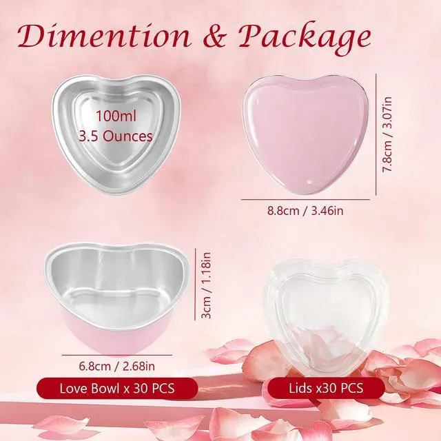 Alt view image 2 of 6 - 30 Pcs Heart Shaped Cake Pans with Lids, Mini Pink Aluminum Foil Baking Tins 3.4 Oz, Disposable Cupcake Containers for Valentine's Day, Mother's Day, Wedding, Party (100ml/3.3OZ)
