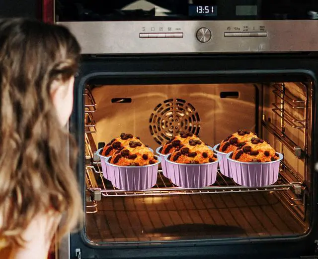 Alt view image 7 of 7 - Jumbo Muffin Liners with Lids 50 Pack,Free-Air 5oz Aluminum Foil Cupcake Cups Muffin Tins,Disposable Ramekins Cupcake Baking Pans Cupcake Holders for Custard Mini Pie -Pink