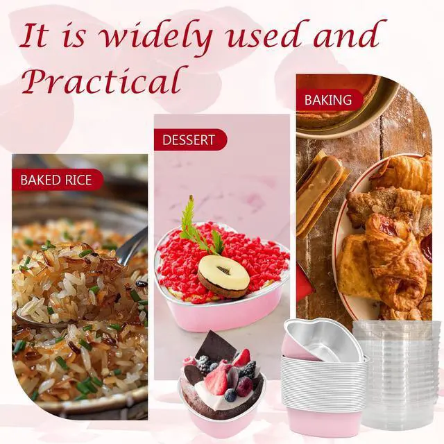 Alt view image 5 of 6 - 30 Pcs Heart Shaped Cake Pans with Lids, Mini Pink Aluminum Foil Baking Tins 3.4 Oz, Disposable Cupcake Containers for Valentine's Day, Mother's Day, Wedding, Party (100ml/3.3OZ)