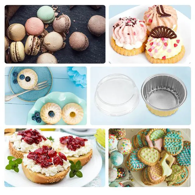 Alt view image 6 of 7 - 50pcs Mini Disposable Foil Ramekins with Lids 5oz, Aluminum Foil Round Cupcake Liners Muffin Cups, Baking Cups Muffin Pans (Gold)