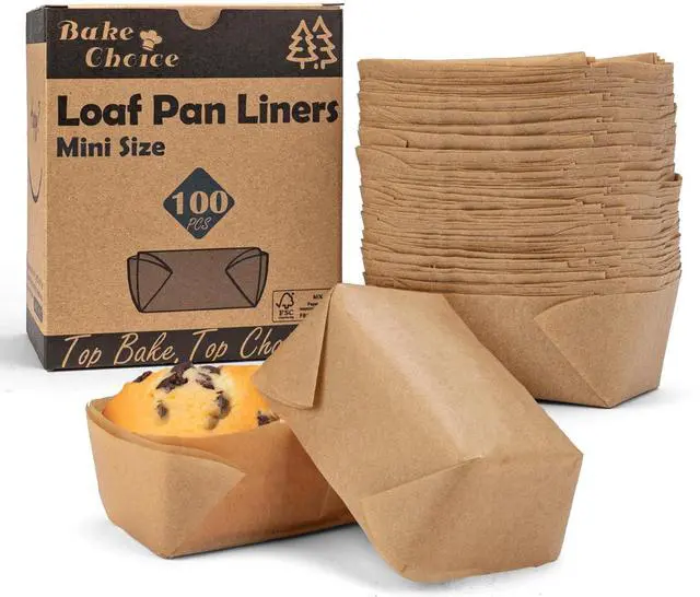 Main image of 100 Pcs Mini Loaf Pan Liners Compatible with Wilton Mini Loaf Pan, Natural Parchment Paper Cupcake Liners, Petite Loaf Baking Cups for Cupcake, Muffin, Brownies, 3.15 * 1.97 * 1.57inch