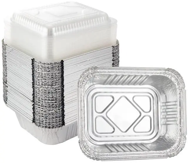 Main image of Aluminum Foil Pan 5.5" x 4.5" (50 Pack) Disposable Cookware with Lids/Aluminum Foil Food Containers/Meal Prep Freezer Drip Pans BBQ Potluck Holidays Silver