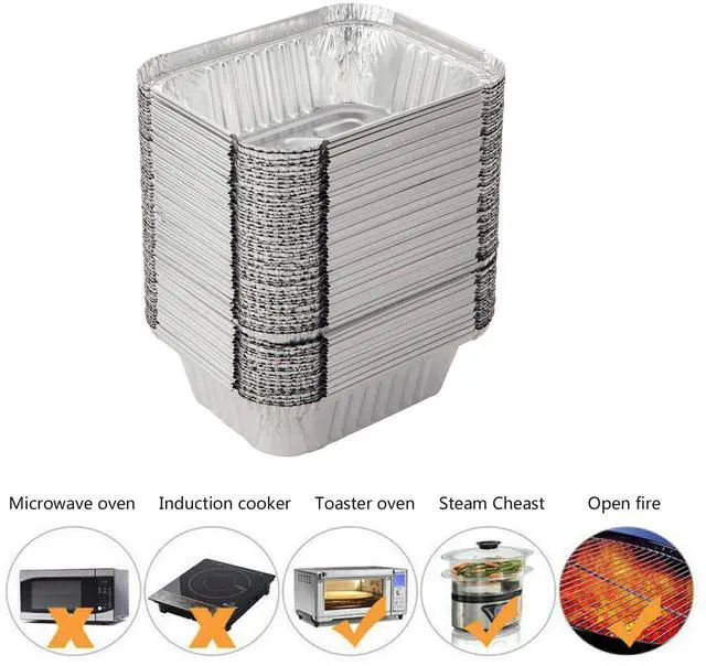 Alt view image 6 of 7 - Aluminum Foil Pan 5.5" x 4.5" (50 Pack) Disposable Cookware with Lids/Aluminum Foil Food Containers/Meal Prep Freezer Drip Pans BBQ Potluck Holidays Silver