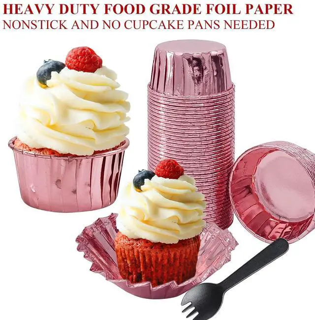 Alt view image 4 of 7 - 5oz Foil Muffin Cups Muffin Tins 50 Pack,LNYZQUS Jumbo Cupcake Liners with Lids,Disposable Ramekins Pans Cupcake Baking Cups Wrappers for Wedding Bakery-Rose Gold