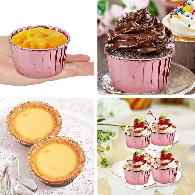 Alt view image 6 of 7 - 5oz Foil Muffin Cups Muffin Tins 50 Pack,LNYZQUS Jumbo Cupcake Liners with Lids,Disposable Ramekins Pans Cupcake Baking Cups Wrappers for Wedding Bakery-Rose Gold