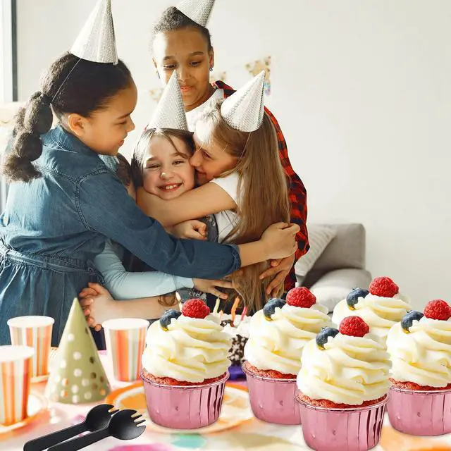Alt view image 7 of 7 - 5oz Foil Muffin Cups Muffin Tins 50 Pack,LNYZQUS Jumbo Cupcake Liners with Lids,Disposable Ramekins Pans Cupcake Baking Cups Wrappers for Wedding Bakery-Rose Gold
