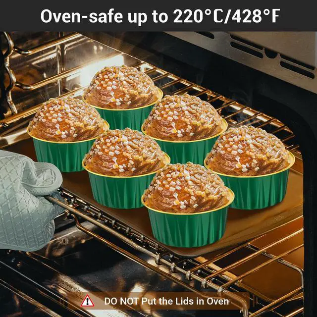 Alt view image 5 of 6 - Baking Cups Disposable, 25Packs 5oz Foil Ramekins with Lids Mini Muffin Liners Containers, Dessert Cheesecake Pan Creme Brulee Cupcake Containers for Catering Gathering Club Wedding Party