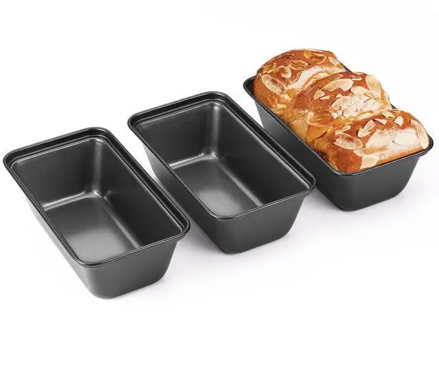 Main image of Mini Loaf Pan for Baking Bread, 6 x 3.3 x 2 In Nonstick Small Banana Bread Tins Set of 3, Tiny Carbon Steel Meatloaf Pan - Dark Grey