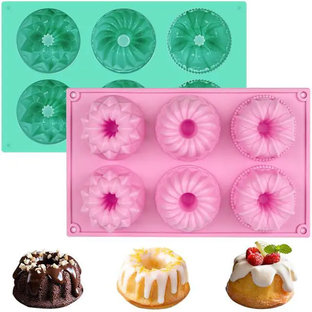 Main image of 2 Pcs Mini Fluted Cake Pan, 6-Cavity Fluted Tube Cake Pan, Non-stick Silicone Baking Mold for Cupcakes, Donuts, Cornbread, Brownies, Jellies