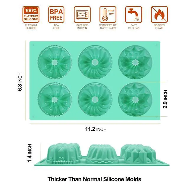 Alt view image 3 of 6 - 2 Pcs Mini Fluted Cake Pan, 6-Cavity Fluted Tube Cake Pan, Non-stick Silicone Baking Mold for Cupcakes, Donuts, Cornbread, Brownies, Jellies