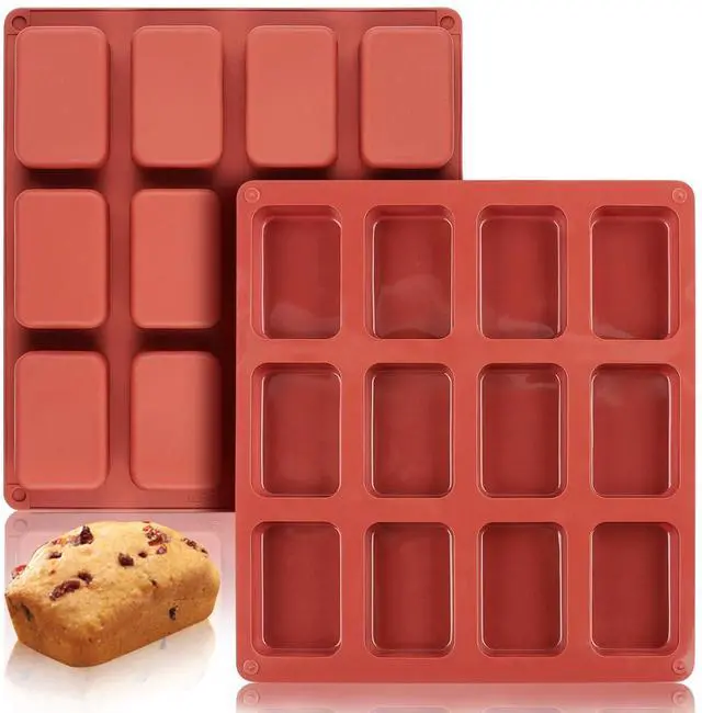 Main image of Silicone Mini Loaf pan-(2PCS) 12 Cavities Bread Pan, Non-stick Silicone Baking Molds for Bread, Cake, Cornbread, Brownie, Mini Sized Cheesecake