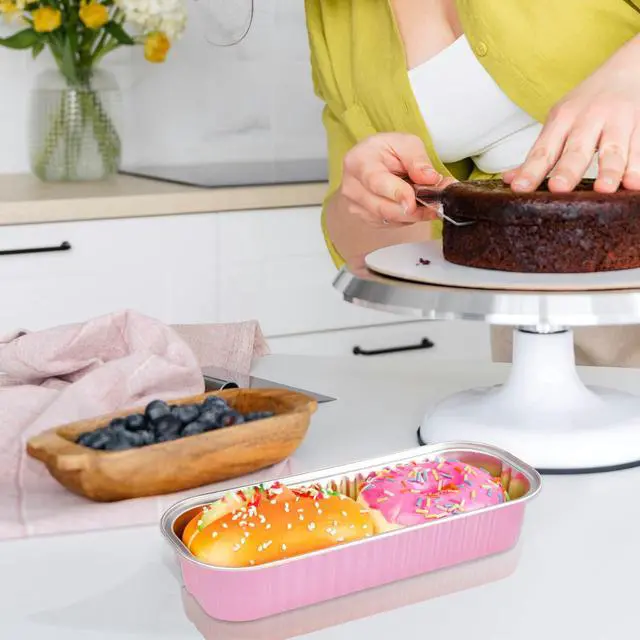 Alt view image 3 of 7 - 20PCS Rectangle Mini Loaf Pans With Lids,Mini Cake Pans with Lids,Disposable Ramekins Baking Cups Muffin Tins Cupcake Cups for Wedding Birthday Party,6.8ozPink