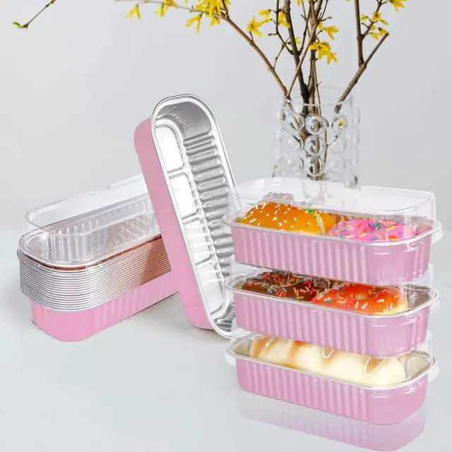 Alt view image 4 of 7 - 20PCS Rectangle Mini Loaf Pans With Lids,Mini Cake Pans with Lids,Disposable Ramekins Baking Cups Muffin Tins Cupcake Cups for Wedding Birthday Party,6.8ozPink