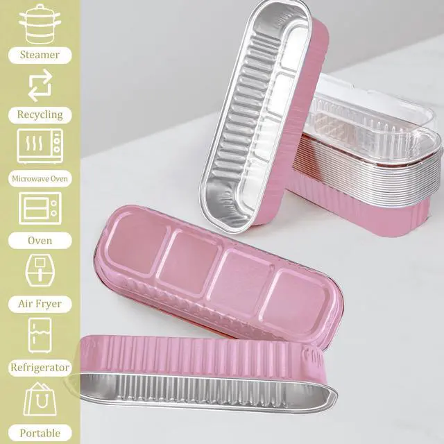 Alt view image 6 of 7 - 20PCS Rectangle Mini Loaf Pans With Lids,Mini Cake Pans with Lids,Disposable Ramekins Baking Cups Muffin Tins Cupcake Cups for Wedding Birthday Party,6.8ozPink