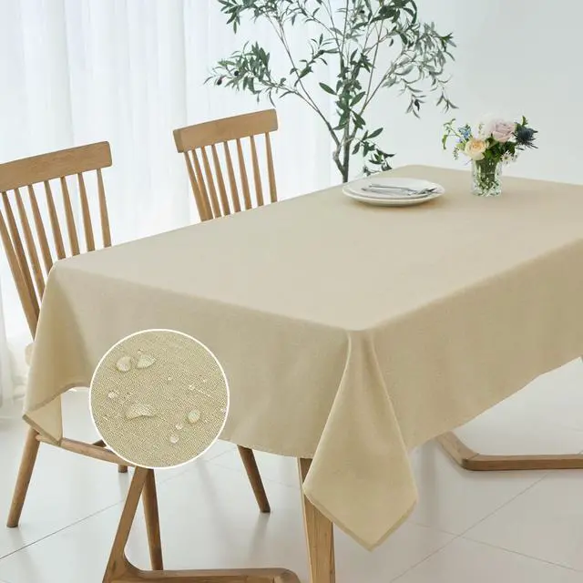 Alt view image 2 of 7 - Rectangle Linen Textured Tablecloth Waterproof Spillproof Wrinkle Free Washable Fabric Table Cloth Kitchen Dining Tabletop Decoration Table Cover for Holiday Dinner Party, 52 x 70 Inch, Beige