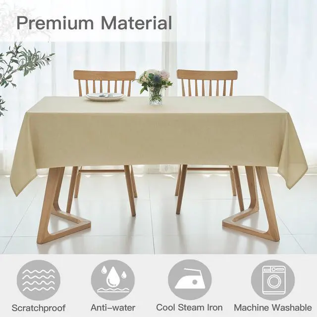 Alt view image 3 of 7 - Rectangle Linen Textured Tablecloth Waterproof Spillproof Wrinkle Free Washable Fabric Table Cloth Kitchen Dining Tabletop Decoration Table Cover for Holiday Dinner Party, 52 x 70 Inch, Beige