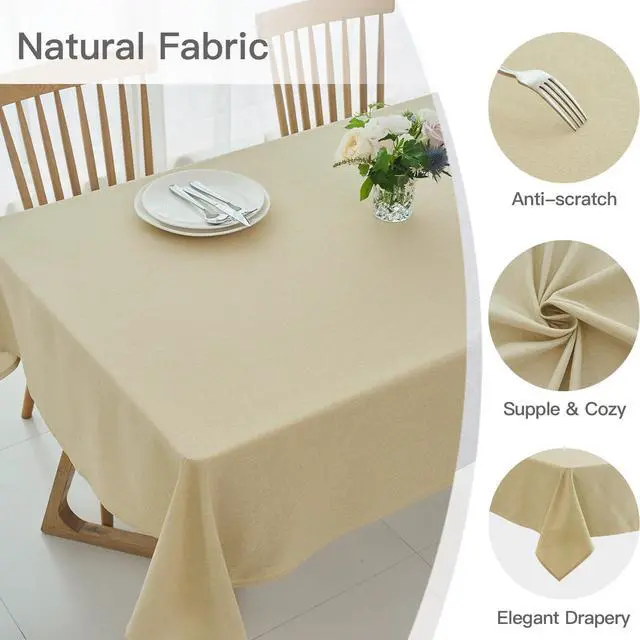 Alt view image 4 of 7 - Rectangle Linen Textured Tablecloth Waterproof Spillproof Wrinkle Free Washable Fabric Table Cloth Kitchen Dining Tabletop Decoration Table Cover for Holiday Dinner Party, 52 x 70 Inch, Beige