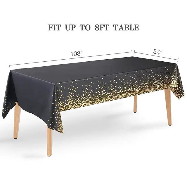 Alt view image 2 of 6 - 2 Packaging Black and Gold Plastic Tablecloth, 54 inch x108 inch Rectangular Disposable dot Party Table Cover, Suitable for Birthday, Graduation, Restaurant, Wedding Decoration Tablecloth