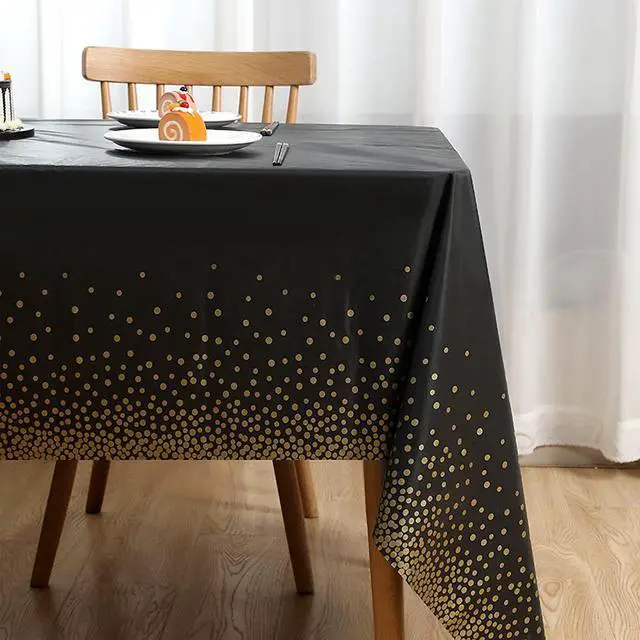 Alt view image 6 of 6 - 2 Packaging Black and Gold Plastic Tablecloth, 54 inch x108 inch Rectangular Disposable dot Party Table Cover, Suitable for Birthday, Graduation, Restaurant, Wedding Decoration Tablecloth