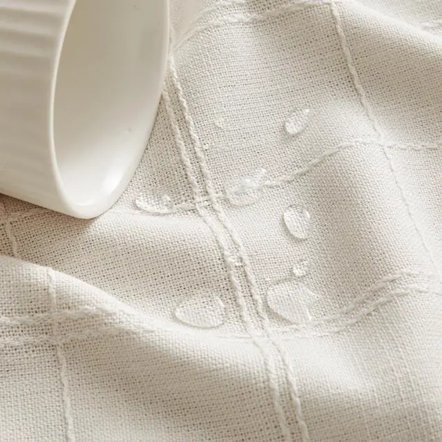 Alt view image 6 of 7 - Linen Checked Rectangle Table Cloth 52x70 Inch Ivory