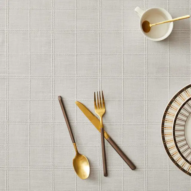 Alt view image 5 of 7 - Linen Checked Rectangle Table Cloth 52x70 Inch Ivory