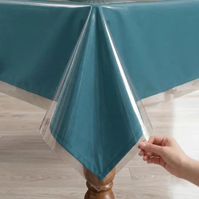 Main image of 100% Waterproof Clear Plastic Tablecloth, Vinyl Rectangle PVC Table Cloths Protector Spill Oil Proof Wipe Clean Transparent Table Cover for Dining/Camping/Parties - 54 x 78, Crystal Clear