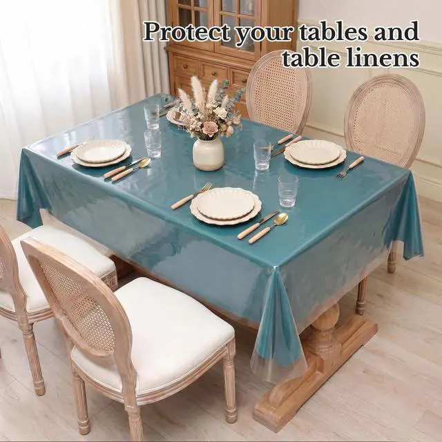 Alt view image 2 of 7 - 100% Waterproof Clear Plastic Tablecloth, Vinyl Rectangle PVC Table Cloths Protector Spill Oil Proof Wipe Clean Transparent Table Cover for Dining/Camping/Parties - 54 x 78, Crystal Clear