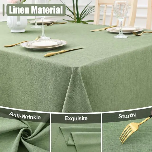 Alt view image 2 of 7 - Rectangle Table Cloth Linen Textured, Waterproof Spillproof Anti-Wrinkle Burlap Tablecloth, Washable Decorative Fabric Table Cover for Dining, Party, Banquet, 52 x 70 Inch, Sage Green