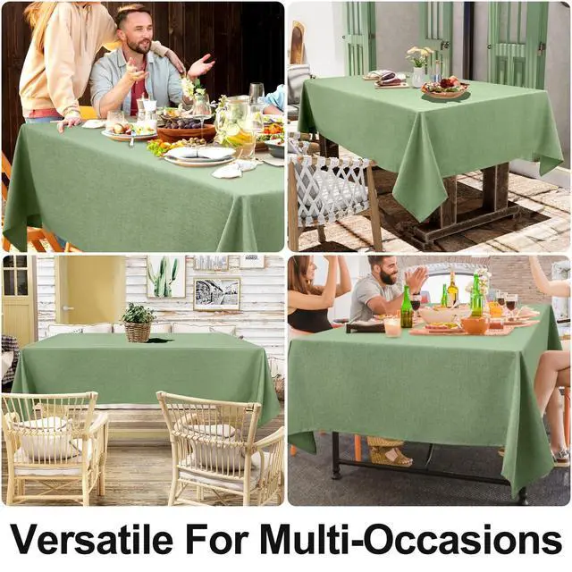 Alt view image 7 of 7 - Rectangle Table Cloth Linen Textured, Waterproof Spillproof Anti-Wrinkle Burlap Tablecloth, Washable Decorative Fabric Table Cover for Dining, Party, Banquet, 52 x 70 Inch, Sage Green