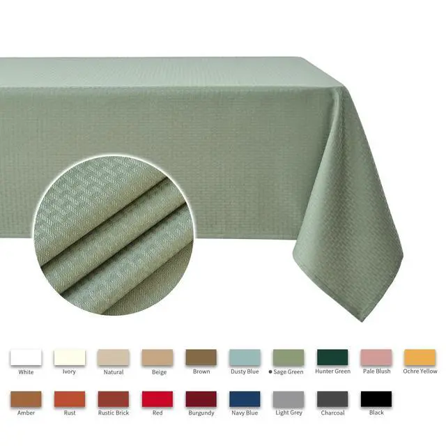 Alt view image 3 of 7 - Rectangle Tablecloth Weaved Pattern Waterproof Spillproof Wrinkle Free Table Cloth, Kitchen Dining Tabletop Decoration, Fabric Table Cover for Holiday Parties, 52 x 70 Inch, Sage Green