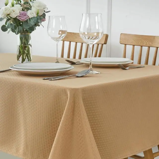 Main image of Rectangle Tablecloth Weaved Pattern Waterproof Spillproof Wrinkle Free Table Cloth, Kitchen Dining Tabletop Decoration, Fabric Table Cover for Holiday Parties, 52 x 70 Inch, Beige