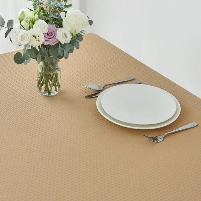 Alt view image 4 of 7 - Rectangle Tablecloth Weaved Pattern Waterproof Spillproof Wrinkle Free Table Cloth, Kitchen Dining Tabletop Decoration, Fabric Table Cover for Holiday Parties, 52 x 70 Inch, Beige