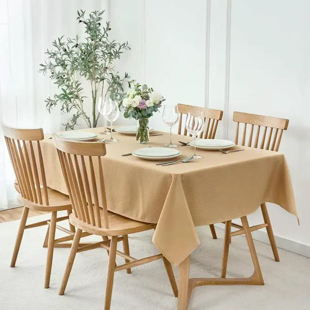 Alt view image 2 of 7 - Rectangle Tablecloth Weaved Pattern Waterproof Spillproof Wrinkle Free Table Cloth, Kitchen Dining Tabletop Decoration, Fabric Table Cover for Holiday Parties, 52 x 70 Inch, Beige