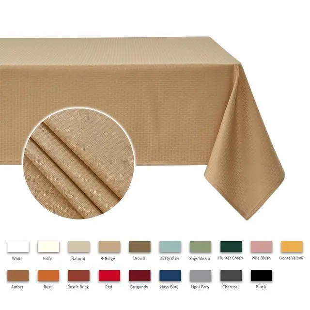 Alt view image 3 of 7 - Rectangle Tablecloth Weaved Pattern Waterproof Spillproof Wrinkle Free Table Cloth, Kitchen Dining Tabletop Decoration, Fabric Table Cover for Holiday Parties, 52 x 70 Inch, Beige