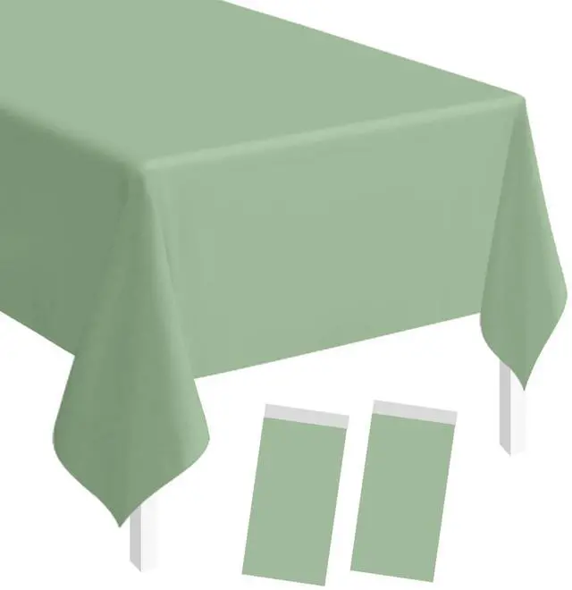 Main image of 2 Pack Sage Green Plastic Tablecloth Rectangle 54 x 108 Disposable Light Green Table Cloth Plastic Waterproof Sage Table Cover for Birthday Wedding Baby Shower Party Decorations