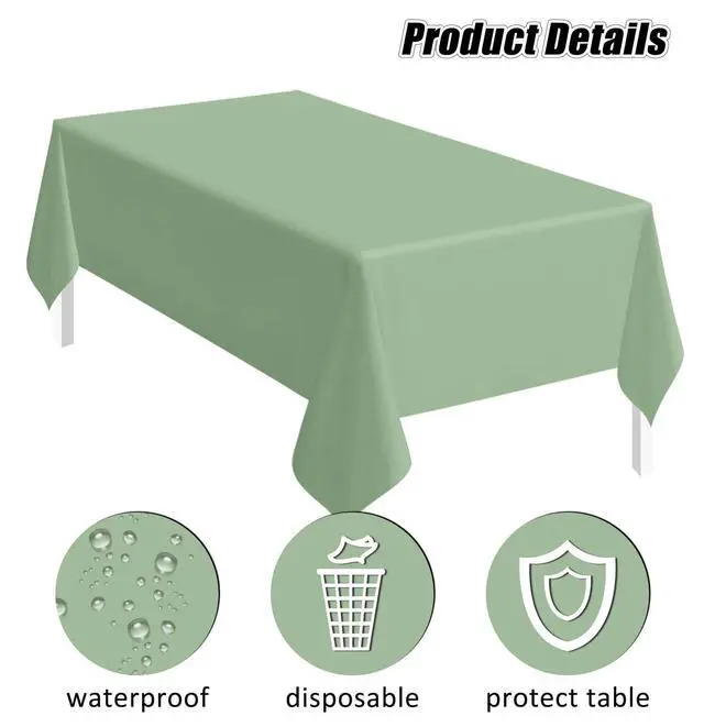 Alt view image 4 of 7 - 2 Pack Sage Green Plastic Tablecloth Rectangle 54 x 108 Disposable Light Green Table Cloth Plastic Waterproof Sage Table Cover for Birthday Wedding Baby Shower Party Decorations