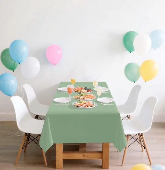Alt view image 7 of 7 - 2 Pack Sage Green Plastic Tablecloth Rectangle 54 x 108 Disposable Light Green Table Cloth Plastic Waterproof Sage Table Cover for Birthday Wedding Baby Shower Party Decorations